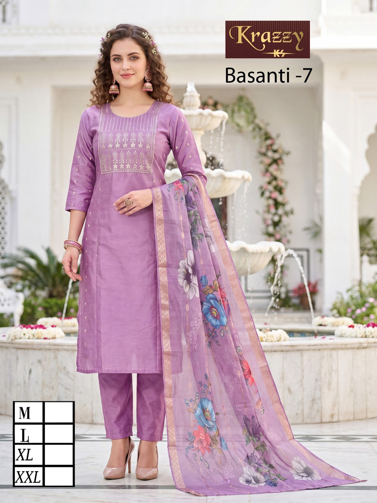 Basanti Krazzy Kanha Raw Silk Readymade Pant Style Suits Manufacturer Gujarat