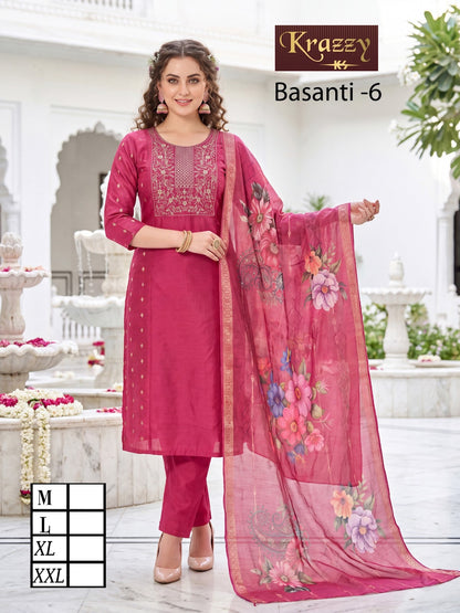 Basanti Krazzy Kanha Raw Silk Readymade Pant Style Suits Manufacturer Gujarat