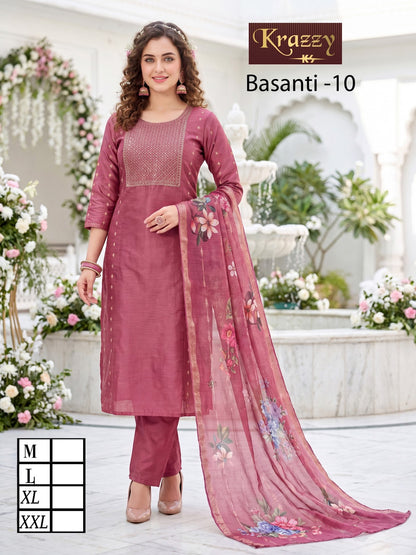 Basanti Krazzy Kanha Raw Silk Readymade Pant Style Suits Manufacturer Gujarat