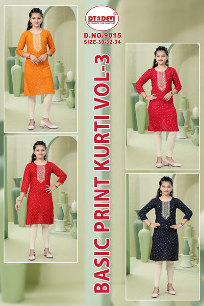 Basic Print Vol 3 Dn 9015 Dt Devi Rayon Girls Kurti Manufacturer