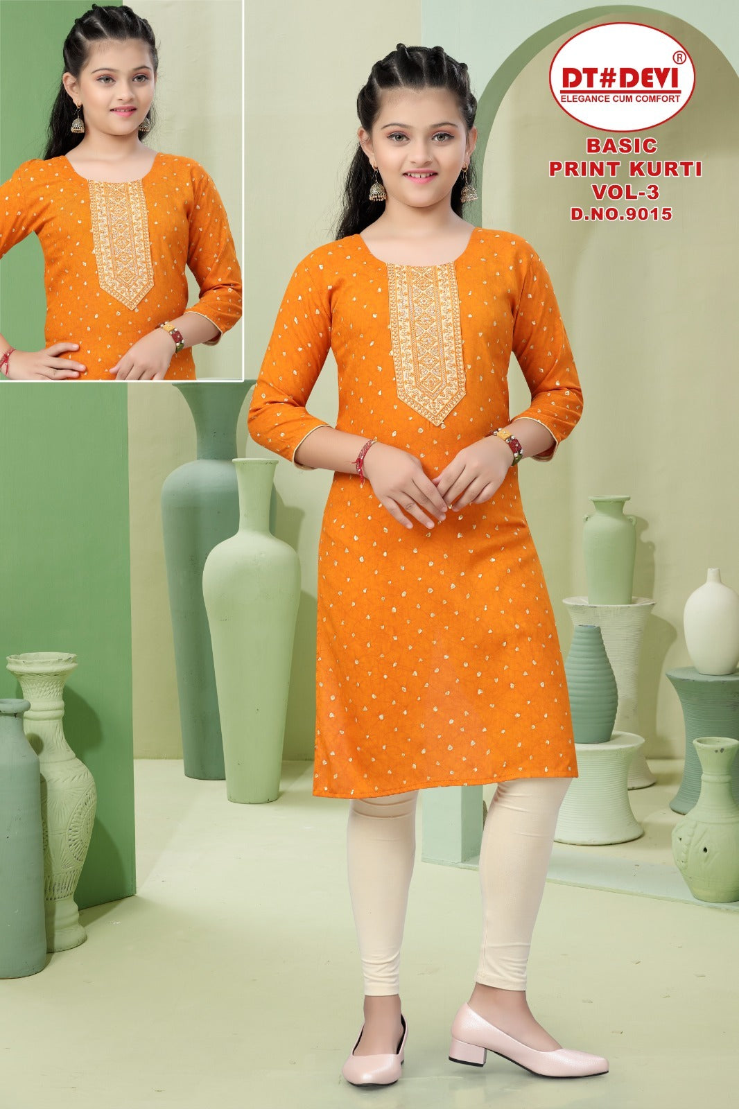 Basic Print Vol 3 Dn 9015 Dt Devi Rayon Girls Kurti Manufacturer
