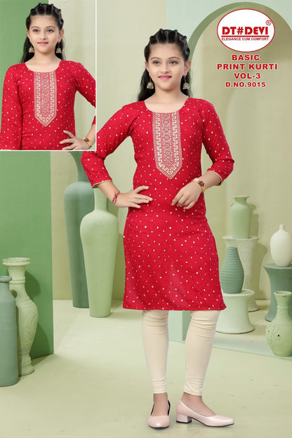 Basic Print Vol 3 Dn 9015 Dt Devi Rayon Girls Kurti Manufacturer