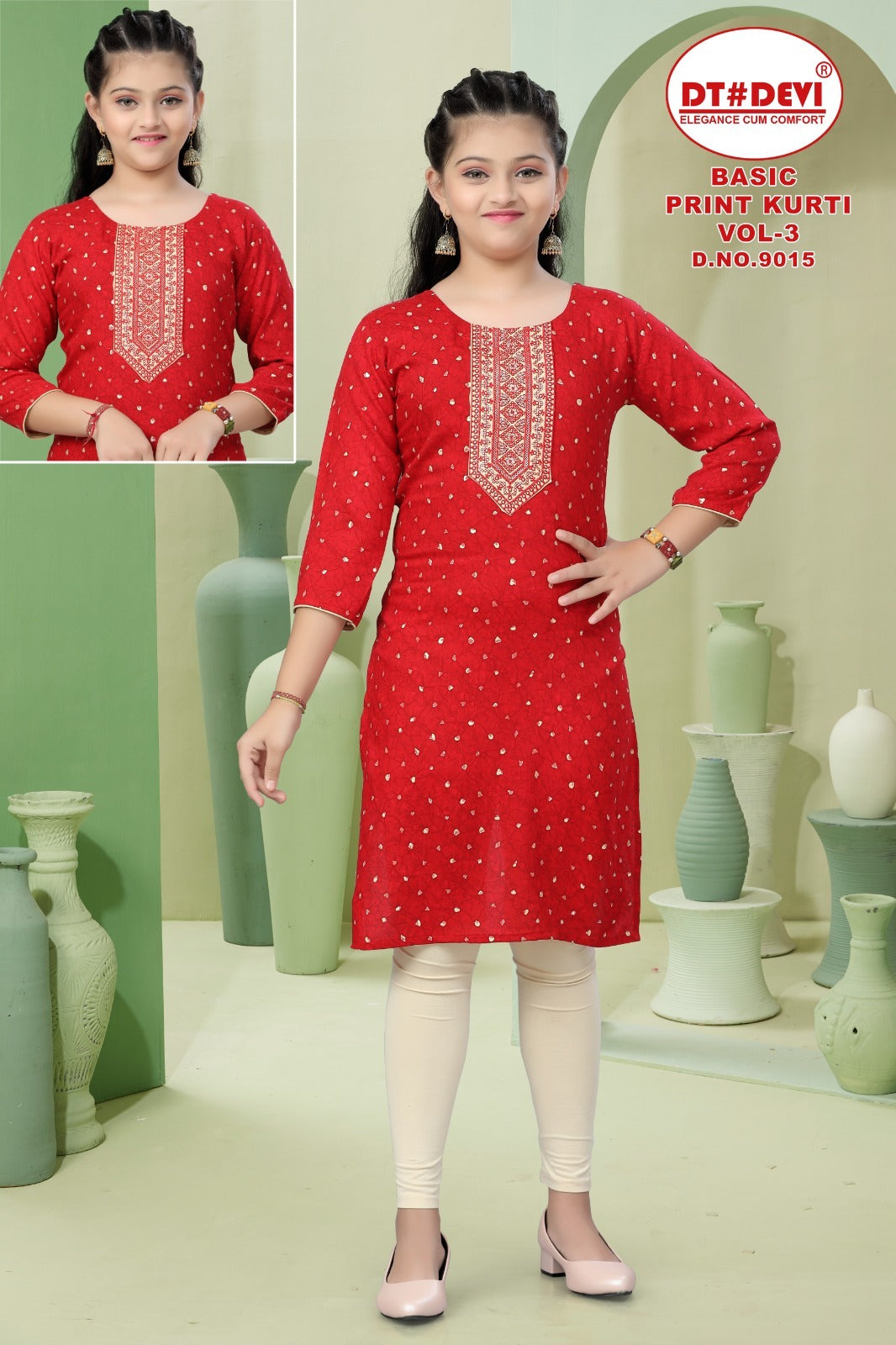 Basic Print Vol 3 Dn 9015 Dt Devi Rayon Girls Kurti Manufacturer