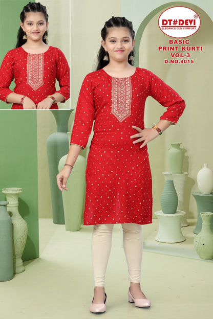 Basic Print Vol 3 Dn 9015 Dt Devi Rayon Girls Kurti Manufacturer