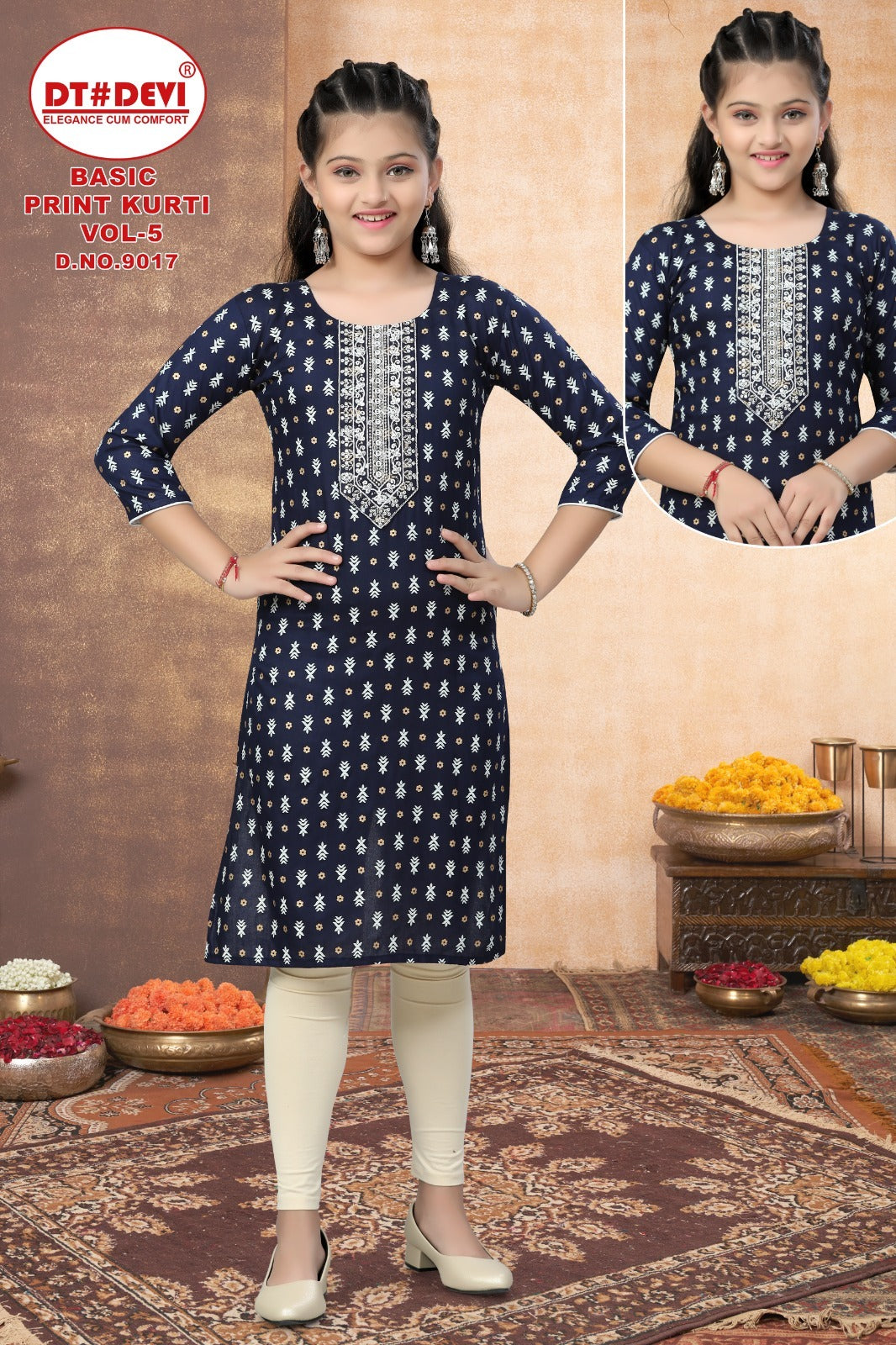 Basic Print Vol 5 Dn 9017 Dt Devi Rayon Girls Kurti Wholesale Price