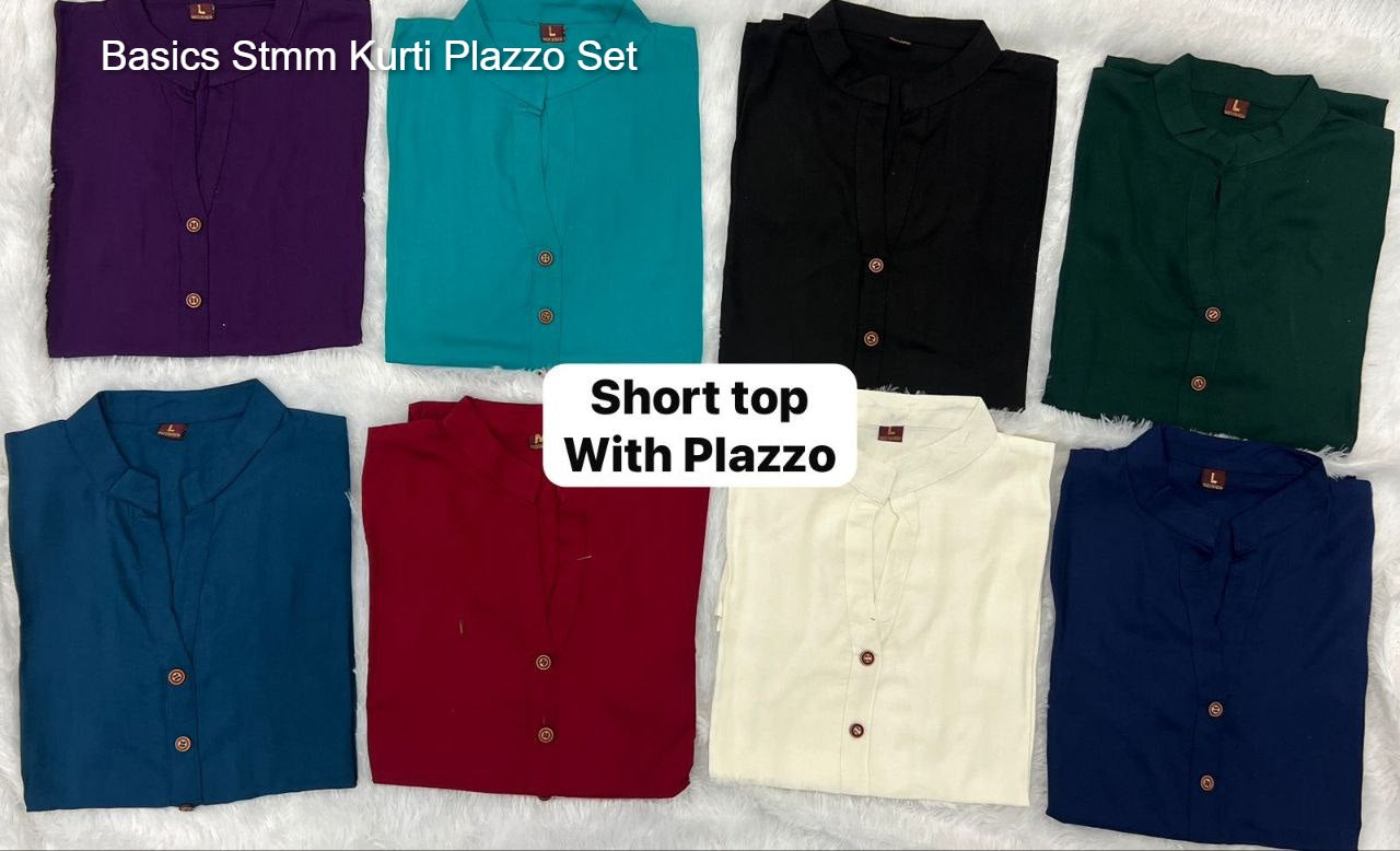 Basics Stmm Heavy Rayon Kurti Plazzo Set Wholesale Rate