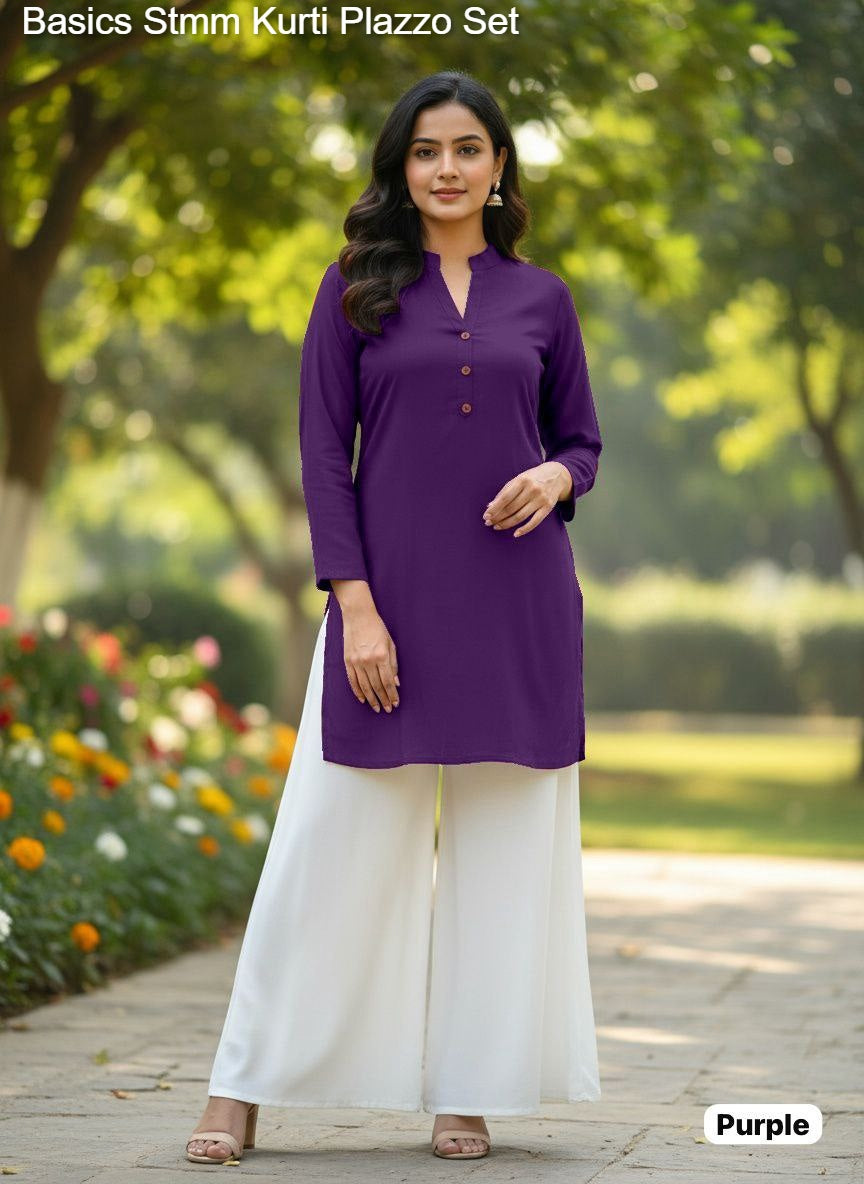 Basics Stmm Heavy Rayon Kurti Plazzo Set Wholesale Rate