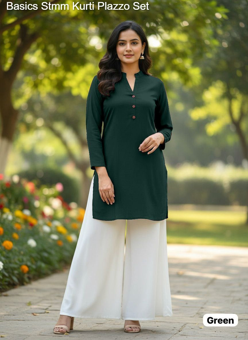 Basics Stmm Heavy Rayon Kurti Plazzo Set Wholesale Rate