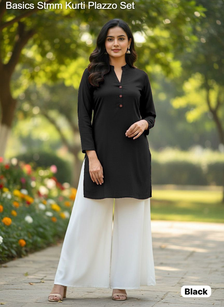 Basics Stmm Heavy Rayon Kurti Plazzo Set Wholesale Rate