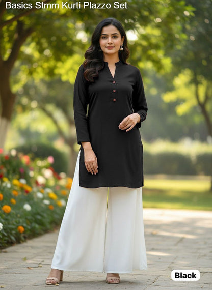 Basics Stmm Heavy Rayon Kurti Plazzo Set Wholesale Rate