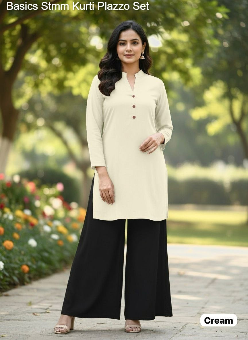 Basics Stmm Heavy Rayon Kurti Plazzo Set Wholesale Rate
