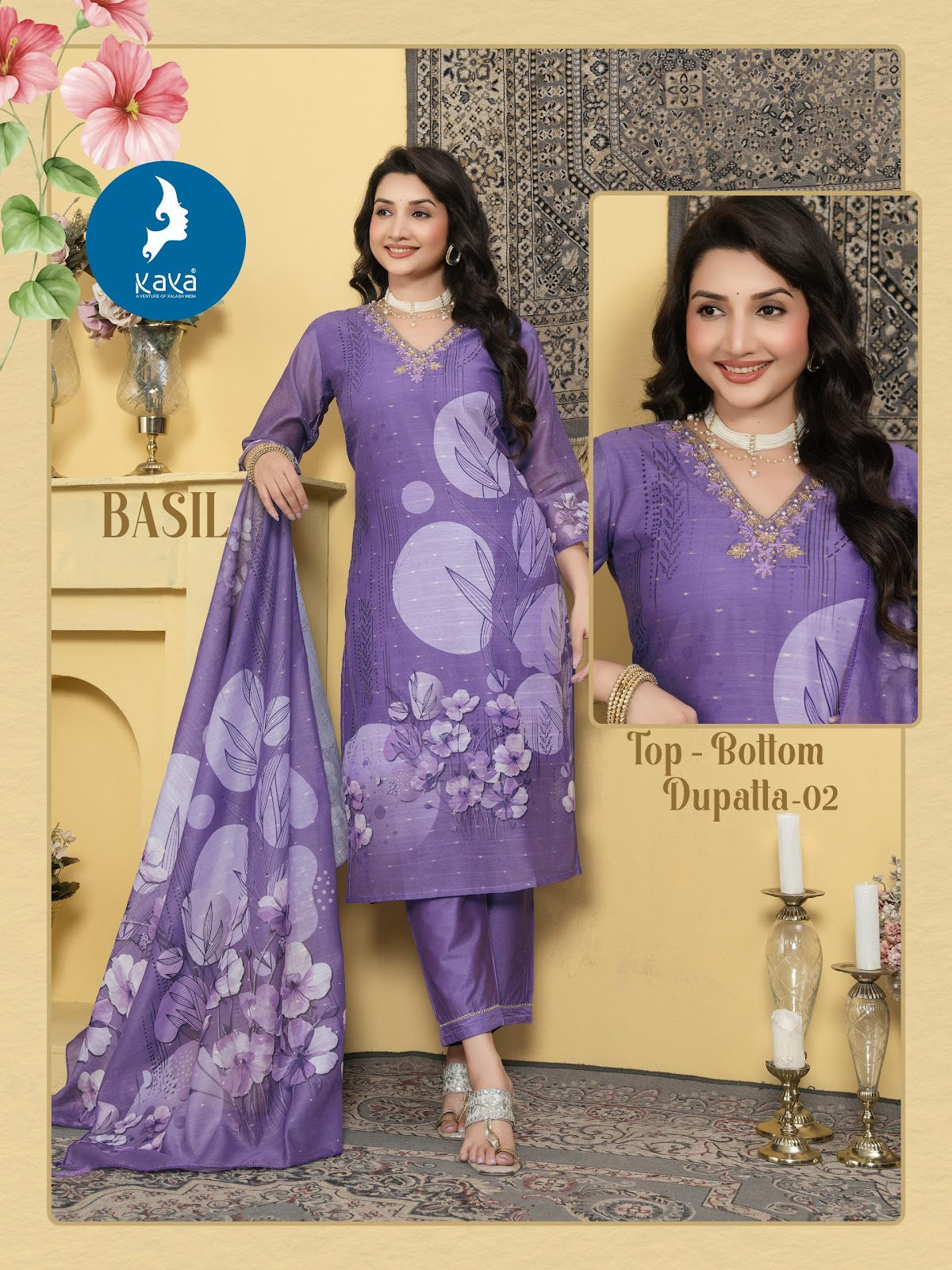 Basil Kaya Chanderi Readymade Pant Style Suits Supplier India