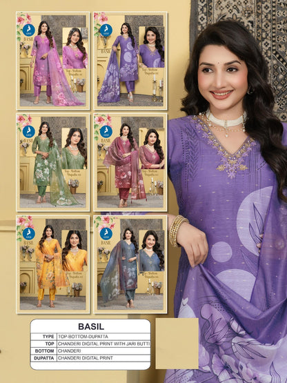 Basil Kaya Chanderi Readymade Pant Style Suits Supplier India