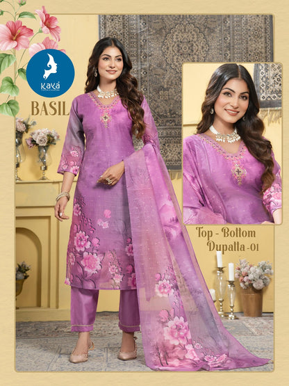 Basil Kaya Chanderi Readymade Pant Style Suits Supplier India