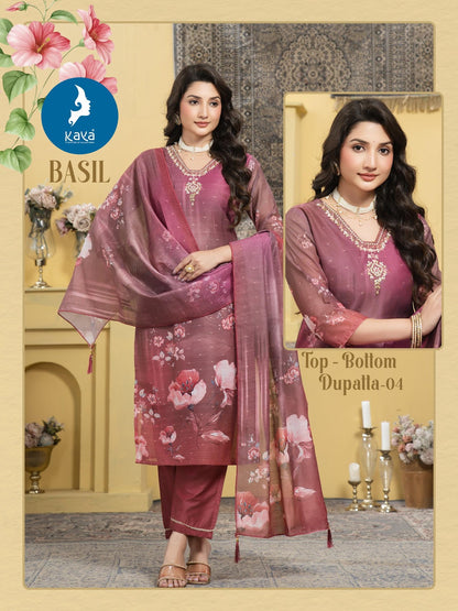 Basil Kaya Chanderi Readymade Pant Style Suits Supplier India