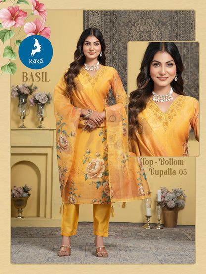 Basil Kaya Chanderi Readymade Pant Style Suits Supplier India