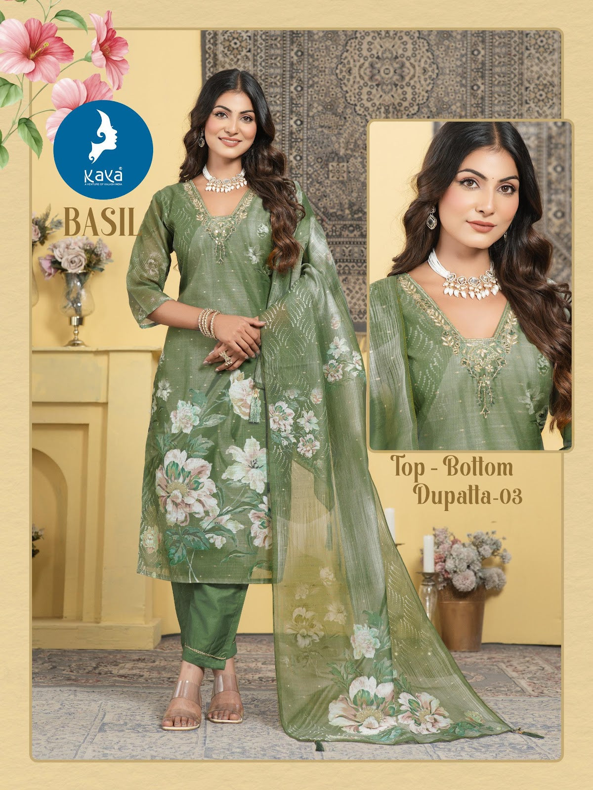 Basil Kaya Chanderi Readymade Pant Style Suits Supplier India