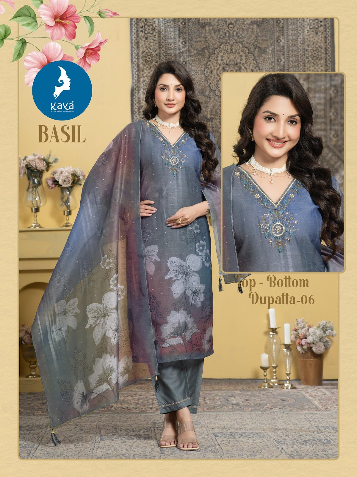 Basil Kaya Chanderi Readymade Pant Style Suits Supplier India