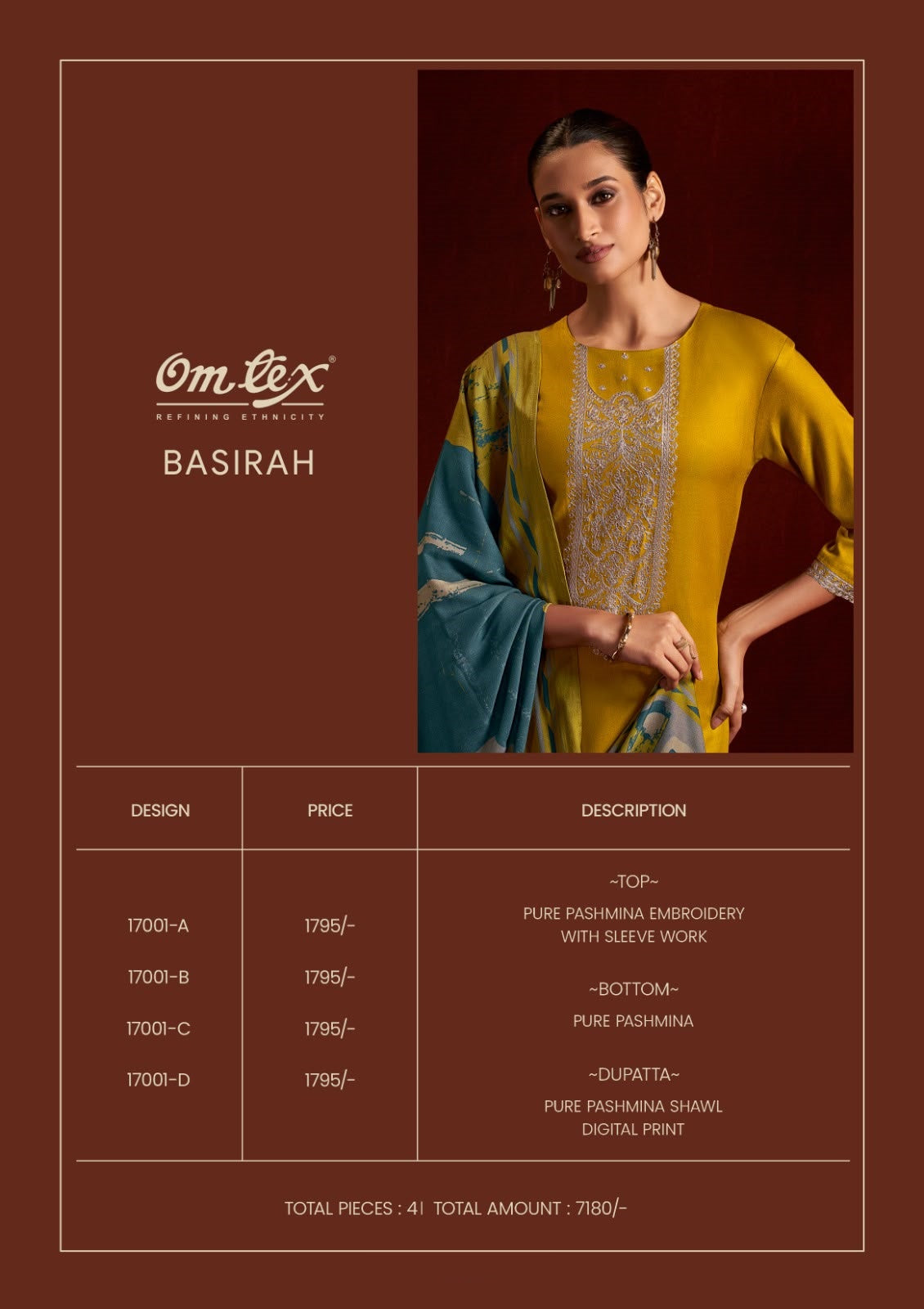 Basirah Omtex Pashmina Suits Wholesale Price