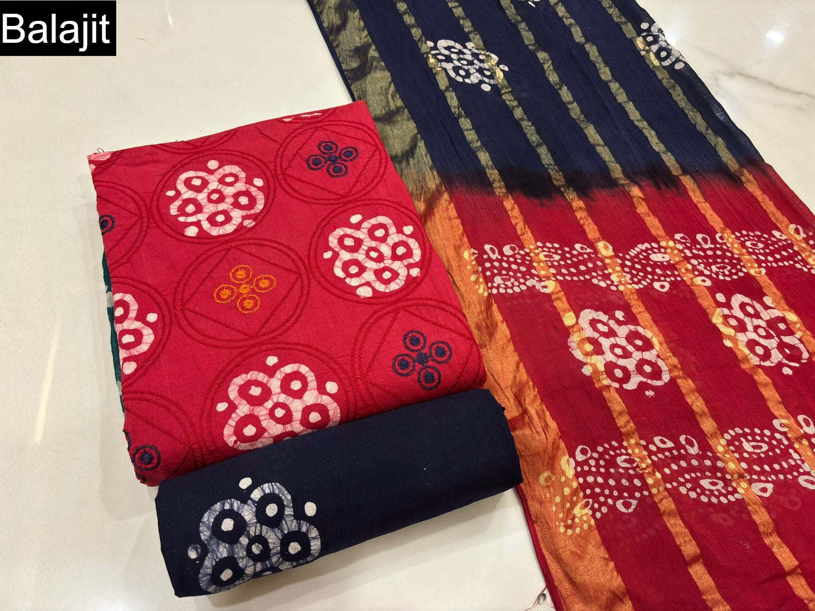 Batik Embroidery 1001 Balajit Cotton Dress Material Supplier Gujarat
