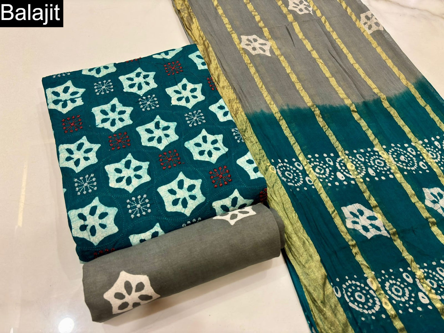 Batik Embroidery 1001 Balajit Cotton Dress Material Supplier Gujarat