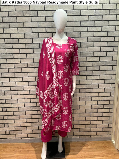 Batik Katha 3005 Navpad Chanderi Silk Readymade Pant Style Suits Supplier India