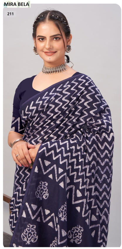 Batik Print Mb206 To Mb215 Mira Bela Cotton Sarees Wholesaler India