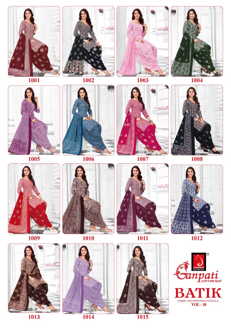 Batik Vol 10 Ganpati Cotton Patiyala Style Suits Manufacturer Ahmedabad