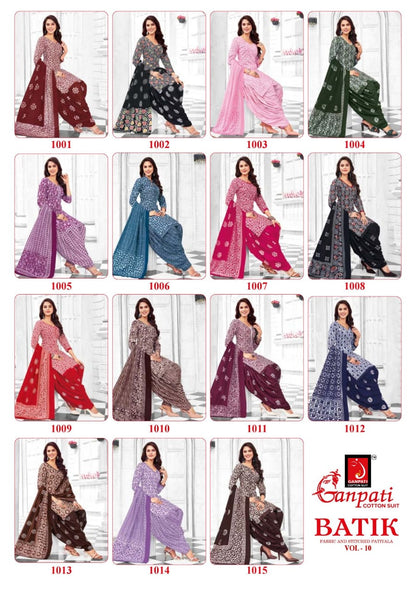 Batik Vol 10 Ganpati Cotton Patiyala Style Suits Manufacturer Ahmedabad
