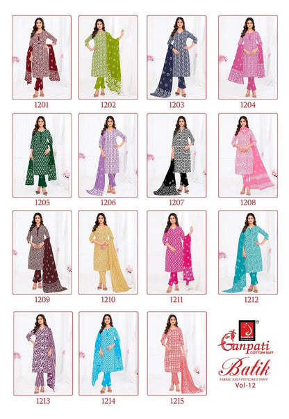 Batik Vol 12 Ganpati Cotton Readymade Pant Style Suits Wholesaler India