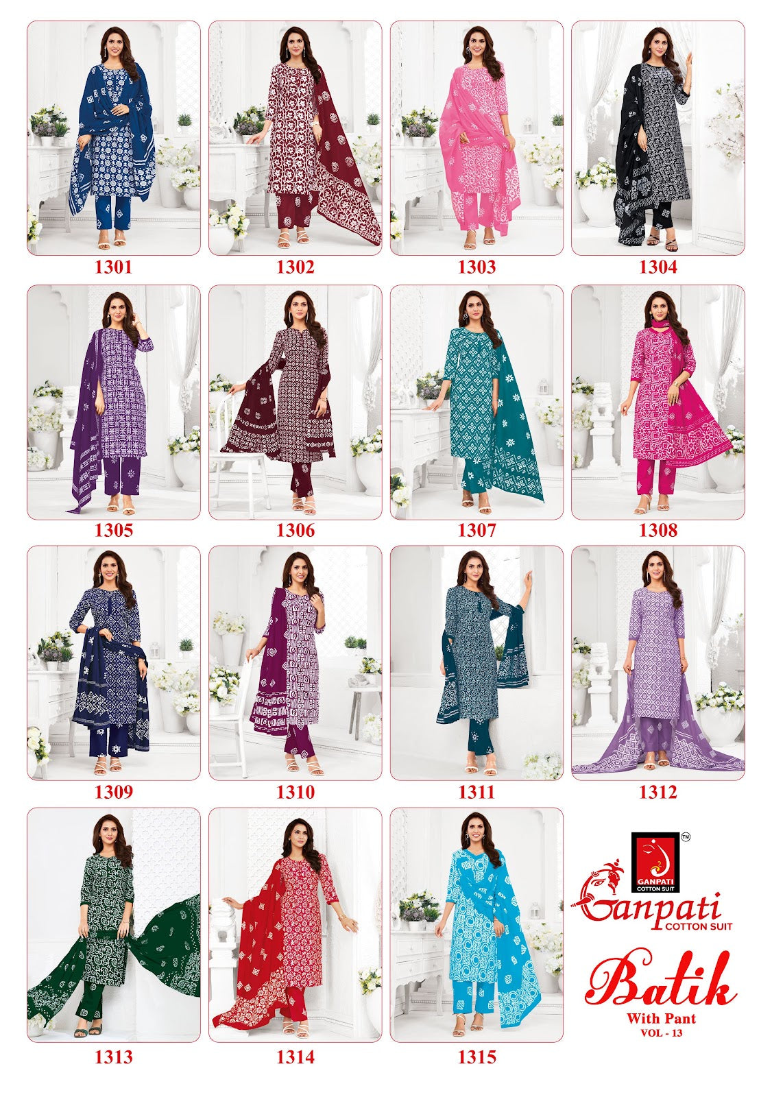 Batik Vol 13 With Pant Ganpati Cotton Dress Material Wholesaler India