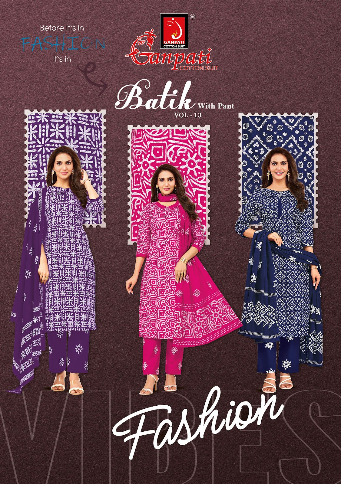 Batik Vol 13 With Pant Ganpati Cotton Dress Material Wholesaler India
