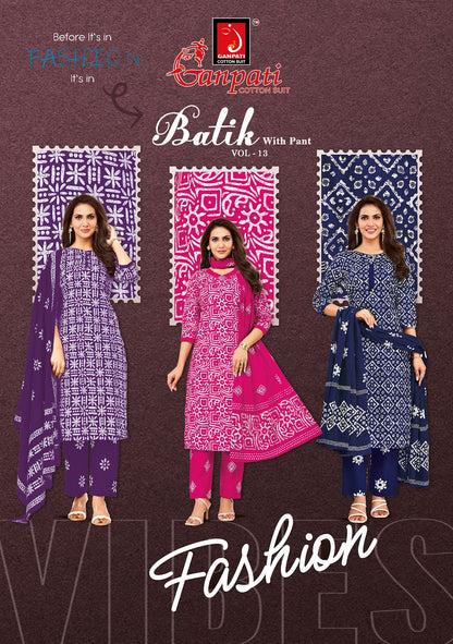 Batik Vol 13 With Pant Ganpati Cotton Dress Material Wholesaler India