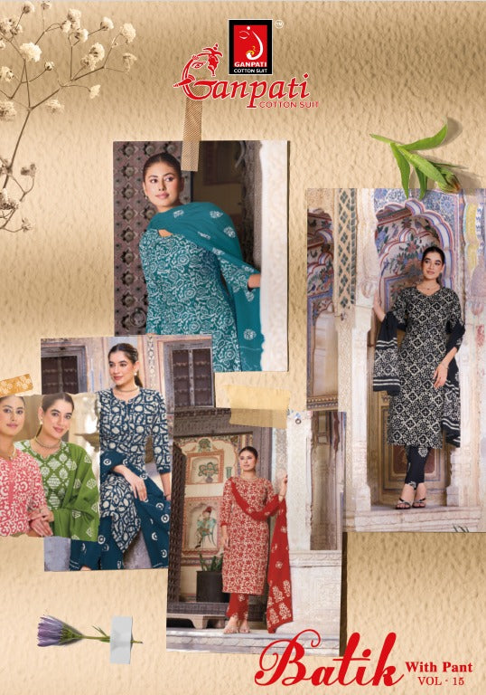 Batik Vol 15 Ganpati Readymade Cotton Pant Suits Exporter Ahmedabad