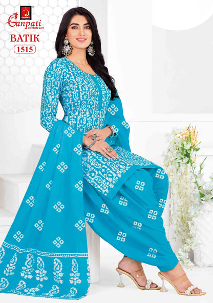 Batik Vol 15 Ganpati Readymade Cotton Patiyala Suits Supplier Ahmedabad