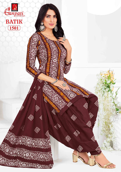 Batik Vol 15 Ganpati Readymade Cotton Patiyala Suits Supplier Ahmedabad