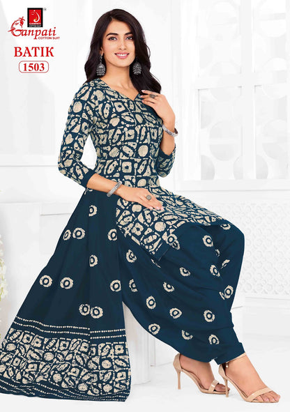 Batik Vol 15 Ganpati Readymade Cotton Patiyala Suits Supplier Ahmedabad
