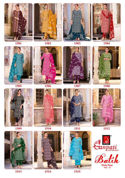 Batik Vol 15 With Pant Ganpati Cotton Dress Material Exporter
