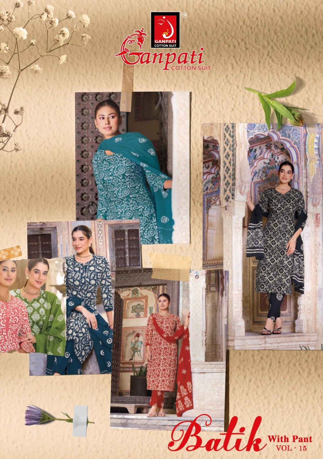 Batik Vol 15 With Pant Ganpati Cotton Dress Material Exporter