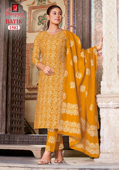 Batik Vol 15 With Pant Ganpati Cotton Dress Material Exporter