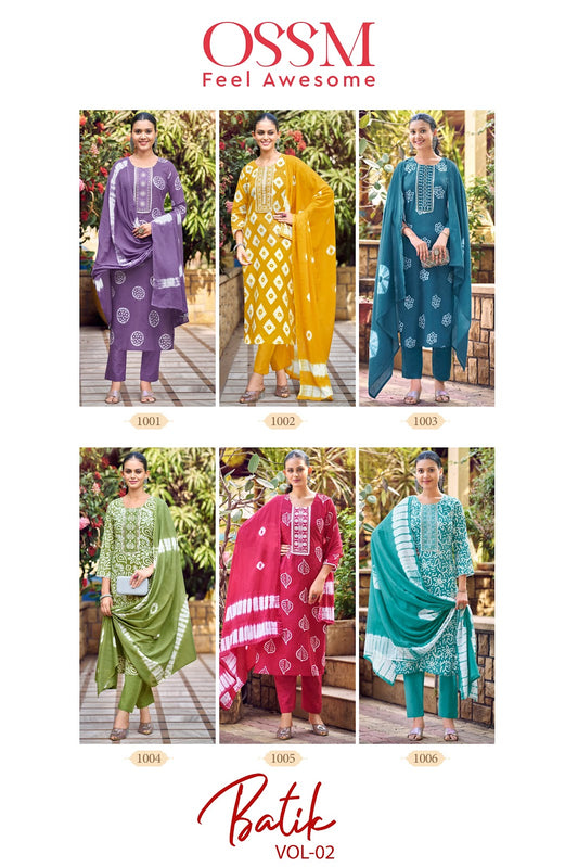 Batik Vol 2 Ossm Premium Cotton Readymade Pant Style Suits Wholesaler