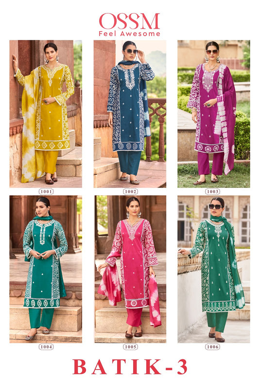 Batik 3 Ossm Chanderi Readymade Pant Style Suits Supplier