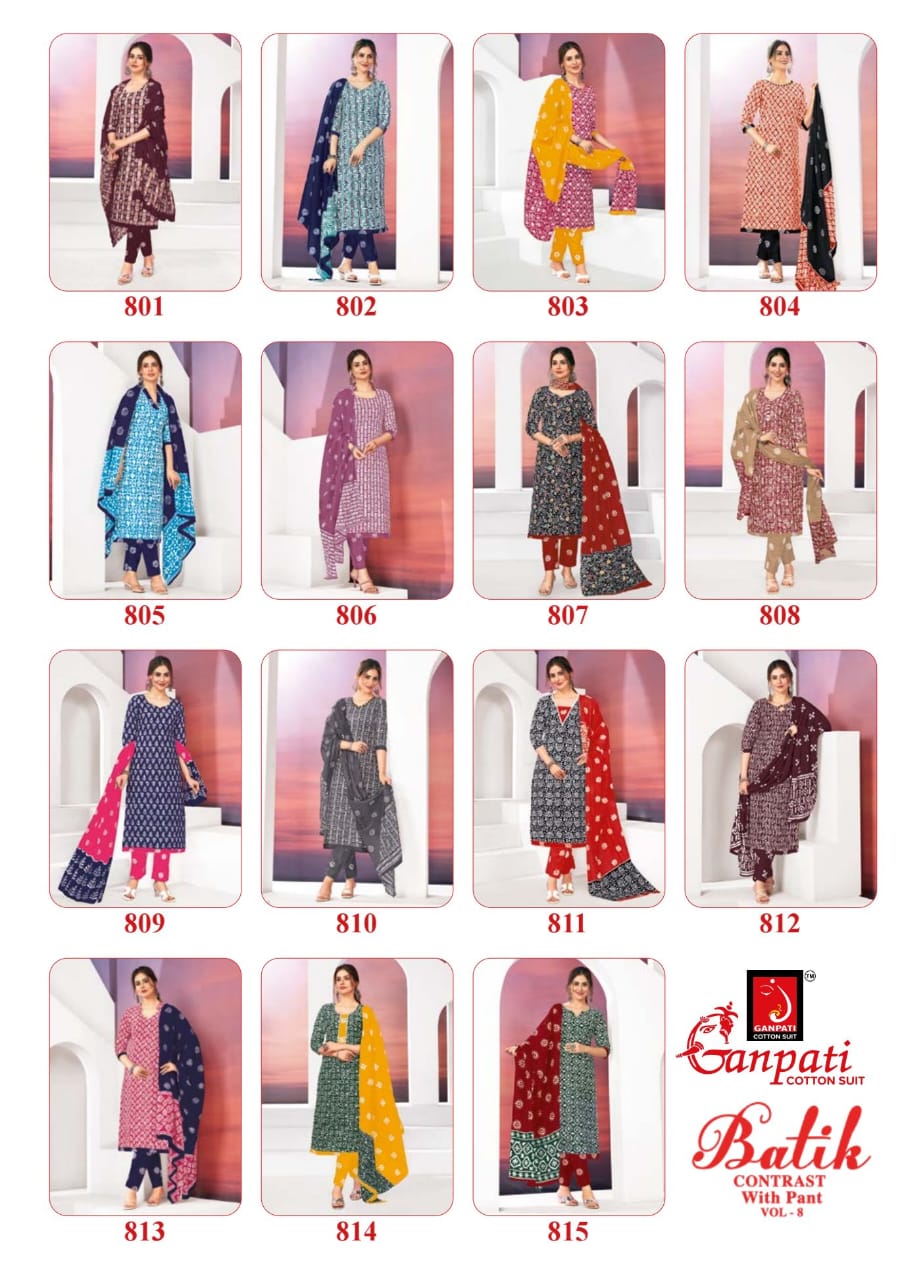 Batik Vol 8 Ganpati Cotton Readymade Pant Style Suits