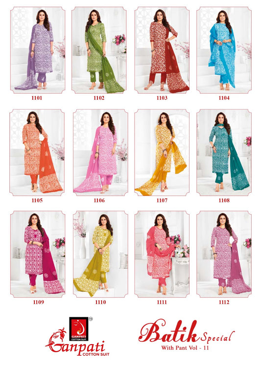 Batik With Pant Vol 11 Ganpati Cotton Readymade Pant Style Suits Manufacturer Ahmedabad