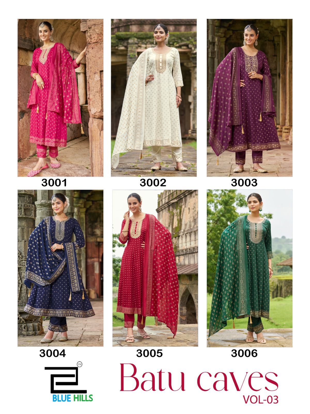 Batu Caves Vol 3 Blue Hills Rayon 14Kg Readymade Anarkali Suits Manufacturer Ahmedabad