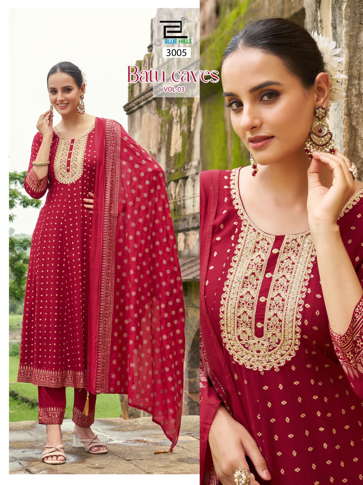 Batu Caves Vol 3 Blue Hills Rayon 14Kg Readymade Anarkali Suits Manufacturer Ahmedabad