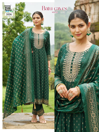 Batu Caves Vol 3 Blue Hills Rayon 14Kg Readymade Anarkali Suits Manufacturer Ahmedabad