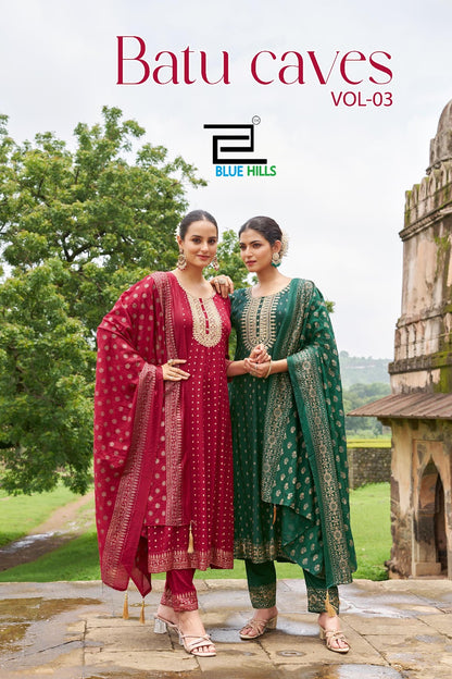 Batu Caves Vol 3 Blue Hills Rayon 14Kg Readymade Anarkali Suits Manufacturer Ahmedabad