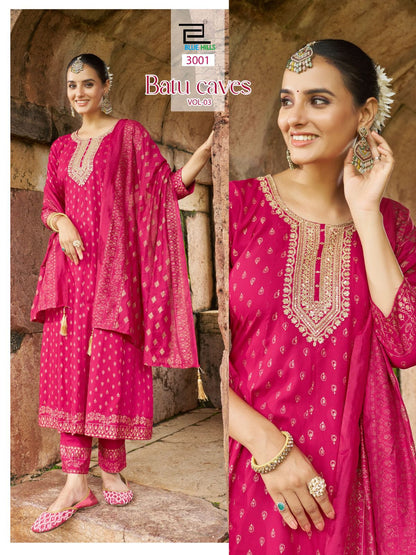 Batu Caves Vol 3 Blue Hills Rayon 14Kg Readymade Anarkali Suits Manufacturer Ahmedabad