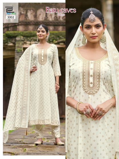 Batu Caves Vol 3 Blue Hills Rayon 14Kg Readymade Anarkali Suits Manufacturer Ahmedabad